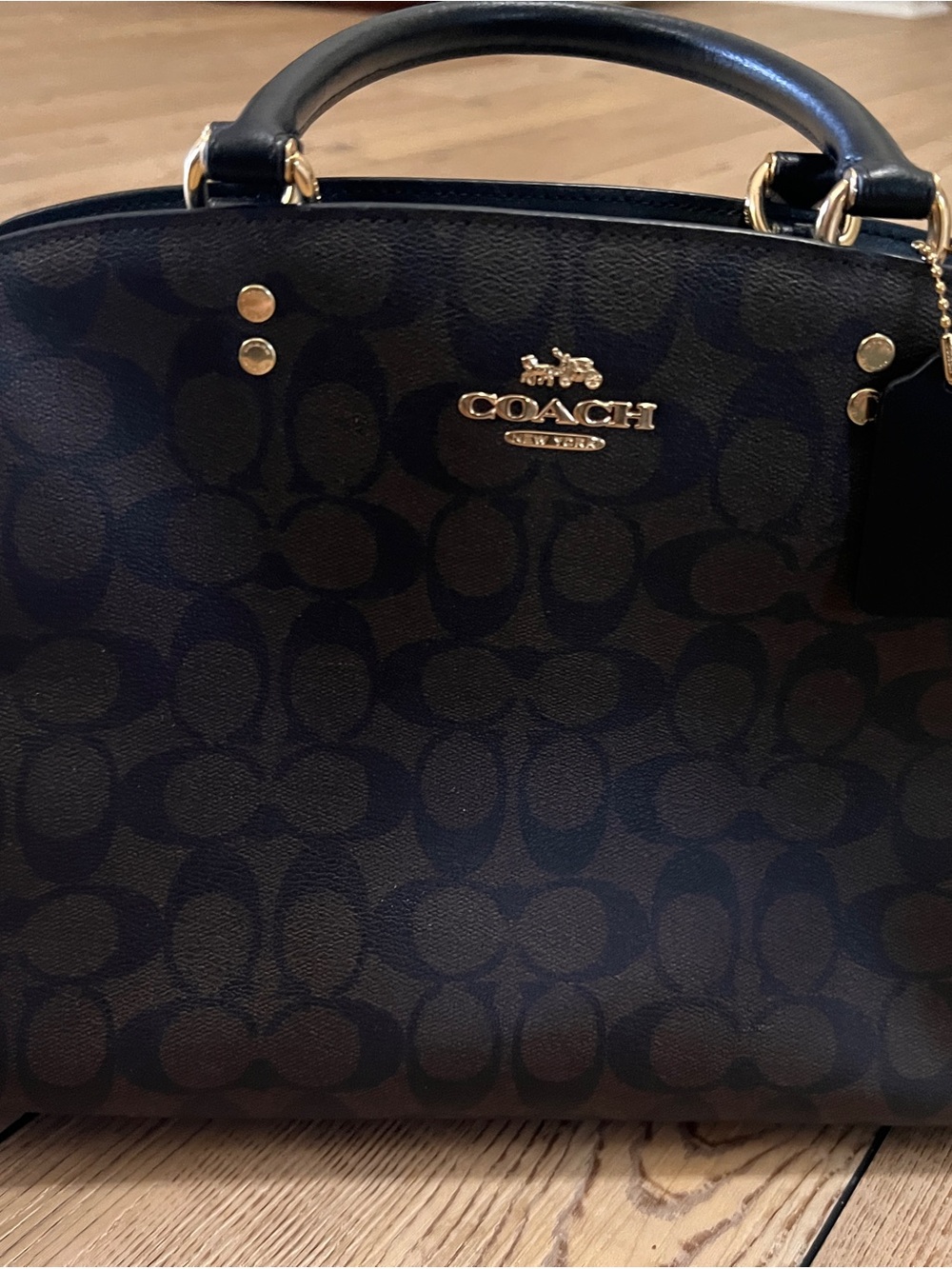 Coach Brown and Black Signature Dome Satchel with Gold Hardware